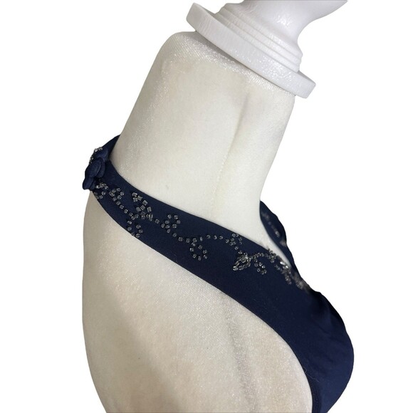 De Laru Navy Evening Long Dress Halter Beaded Baby Doll Sz 3/4 Y2K Style - Picture 12 of 16